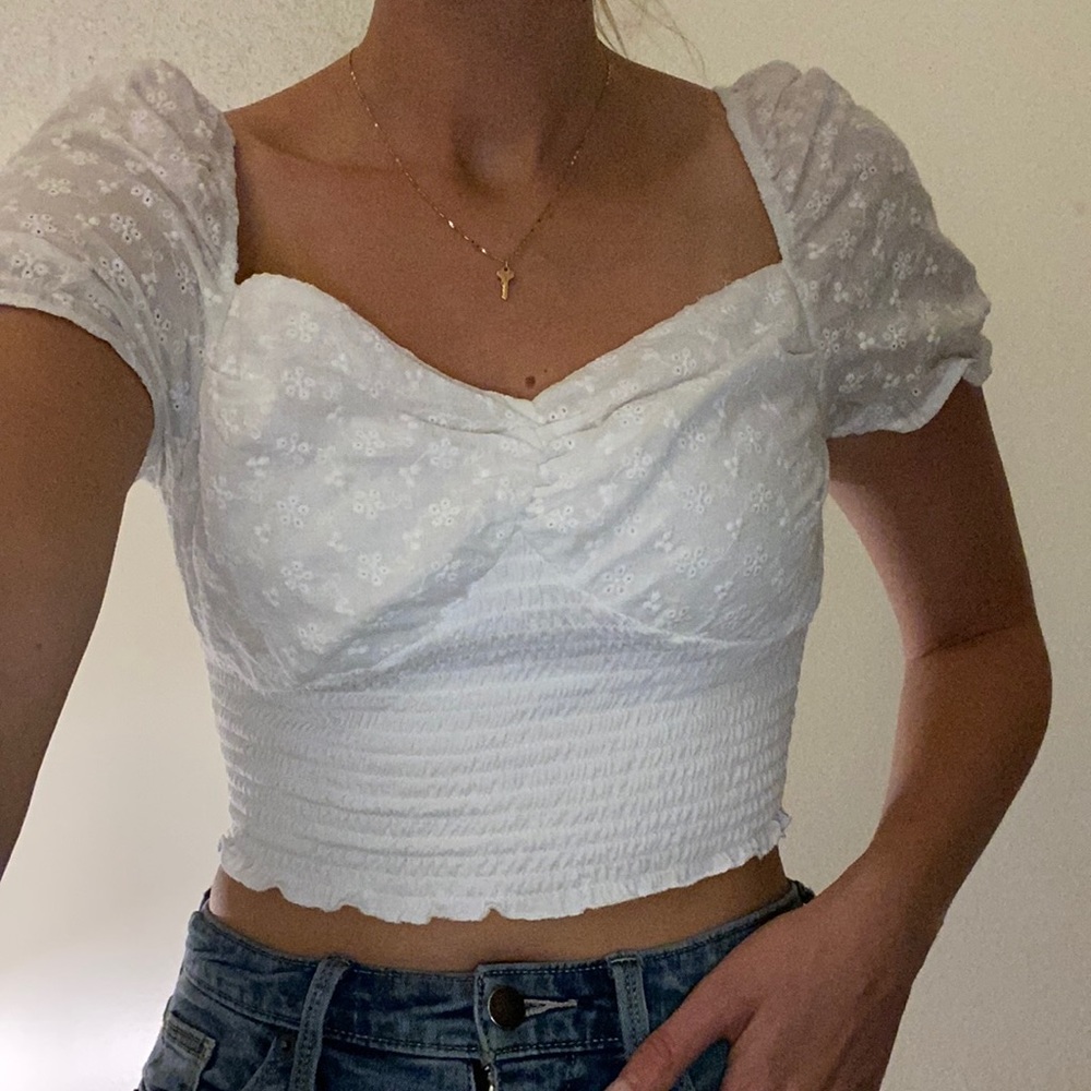 Girly white crop top blouse